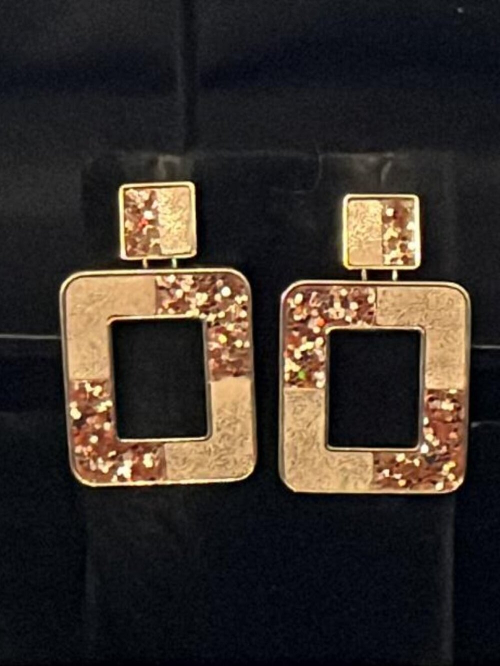 Peach Sparkly Open Square Earrings